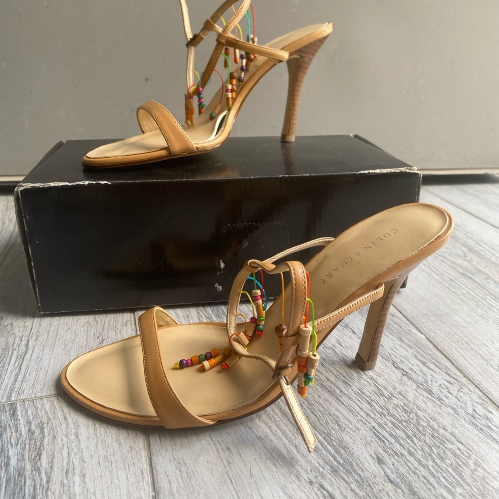 Vintage Colin Stuart Tan Stiletto Heels with Ankle Strap